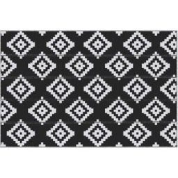 Outsunny Tappeto Esterno per Balcone e Terrazza Reversibile con Fantasia Geometrica, 2.74x1.82 m, Nero e Bianco