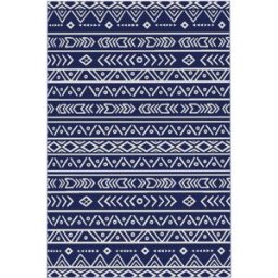 Outsunny Tappeto da Esterno Reversibile Stile Geometrico con Borsa di Trasporto, 182x274 cm, Blu e Bianco