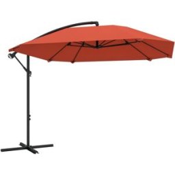 Outsunny Ombrellone a Sbalzo con Copertura Regolabile e Base a Croce, in Metallo e Poliestere, 260x304x245 cm, Bordeaux