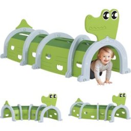 Aiyaplay Tunnel per Bambini 3-6 Anni a Forma di Coccodrillo, Gioco per Interno ed Esterno in Plastica, Verde