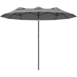 Outsunny Ombrellone Doppio Inclinabile a 45° con Manovella e Prese d'Aria, in Acciaio e Poliestere, 285x147x227 cm, Grigio