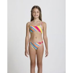 4Giveness Bikini multicolore a righe oblique con top a canotta e slip con anelli ai fianchi