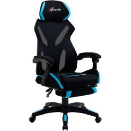 Vinsetto Sedia da Ufficio Girevole, Ergonomica, con Rotelle, Poggiapiedi, Altezza Regolabile, Schienale Inclinabile, in Tessuto, Nero e Blu Aosom