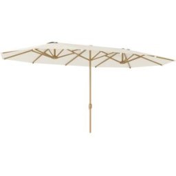 Outsunny Ombrellone Doppio con Apertura a Manovella, in Acciaio Inox e Poliestere, 455x265x238 cm, Beige