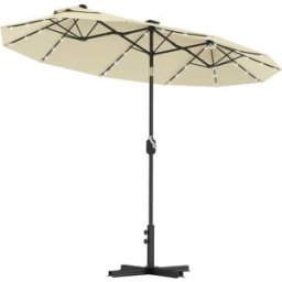 Outsunny Ombrellone Doppio con Luci LED e Base a Croce, in Poliestere e Acciaio, 295x150x219 cm, Bianco Crema