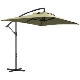 Outsunny Ombrellone da Giardino Decentrato con Base a Croce e Apertura a Manovella, 294x193cm, Beige