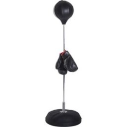Homcom Palla da boxe su supporto regolabile in altezza 126-144 cm con guanti, pompa e base zavorra nera