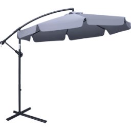 Outsunny Ombrellone Giardino a Braccio, Apertura Manovella, Inclinabile, Φ265x265cm, Protezione Solare, Grigio Aosom