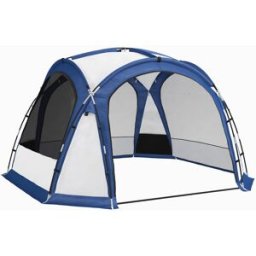 Outsunny Tenda da Campeggio 3 Persone, 4 Porte a Cerniera, Borsa e Gancio, 350x350x230cm, Bianca e Blu Aosom