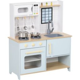 Aiyaplay Cucina Giocattolo per Bambini con Fornelli e Armadietti, in Acciaio, Legno e PP, 72x33x85.2 cm, Blu e Bianco
