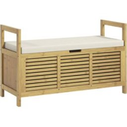 Homcom Panca Scarpiera a Doghe da Ingresso con Design a Ribalta, in Legno di Bambù, 100x40x60 cm