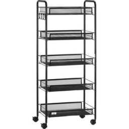 Homcom Carrello da Cucina Salvaspazio a 5 Livelli con Cestini a Rete in Acciaio, 45x26.5x106cm, Nero Aosom