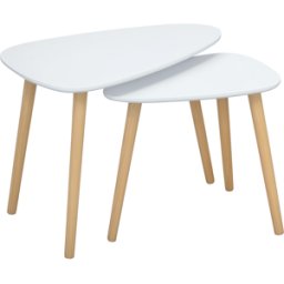 Homcom Set 2 Tavolini da Salotto Stile Nordico, Design Impilabile, Gambe in Legno Robuste, Ideale per Soggiorno, Bianco Aosom