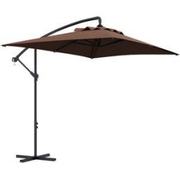 Outsunny Ombrellone da Giardino Decentrato con Base a Croce e Apertura a Manovella, 294x193cm, Marrone