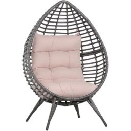 Outsunny Poltrona da Esterno in Rattan con Cuscino Grigio e Beige Forma a Goccia 101x89x156cm Aosom