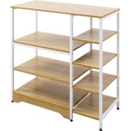 Homcom Scaffale da Cucina Basso Salvaspazio Stile Industriale, Mobiletto con 7 Ripiani per Cucina in Metallo e Legno, 90x40x95cm, Biacno