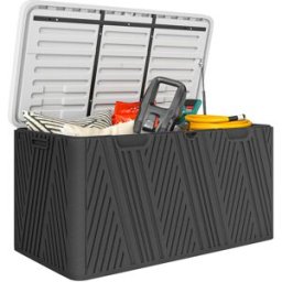 Outsunny Panca Contenitore 380L in HDPE con 2 Maniglie Laterali e Leva a Gas, 115x60x60 cm, Nero e Grigio