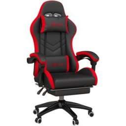 Vinsetto Sedia da Gaming con Altezza Regolabile e Schienale Reclinabile, 65x65x121-129 cm, Nero e Rosso