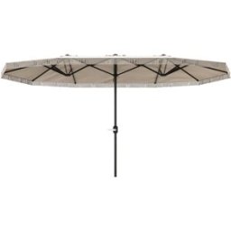 Outsunny Ombrellone Doppio a 12 Stecche con Manovella, in Poliestere e Acciaio, 450x265x260 cm, Bianco Crema