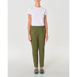 Jurerê Pantaloni slim verdi in bengalina di viscosa stretch con risvolto al fondo ed elastico in vita