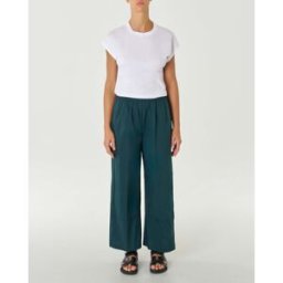 Jurerê Pantaloni verde petrolio in popeline di cotone stretch dalla linea wide con elastico inserito in vita