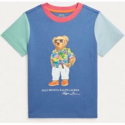 Ralph Lauren T-shirt in cotone a maniche corte a fantasia multicolore color block con Polo Bear Hawaii