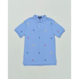 Ralph Lauren Polo celeste mezza manica in piquet di cotone con pony colorati all-over