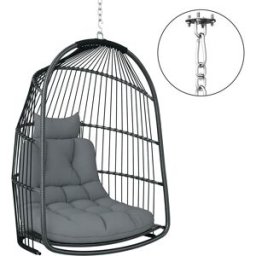 Outsunny Sedia Sospesa a Dondolo Pieghevole da Interno ed Esterno con Cuscino e Poggiatesta, Grigio Scuro