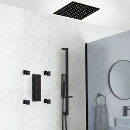 HudsonReed Sistema Doccia Termostatico Nero con Deviatore, Soffione Doccia da Incasso, Asta Saliscendi con Doccetta e Idrogetti (3 Vie) - Preto