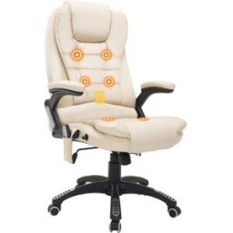 Homcom Sedia ufficio Ergonomica Poltrona Relax da Ufficio Massaggiante Con Riscaldamento in Ecopelle,altezza regolabili Beige Aosom