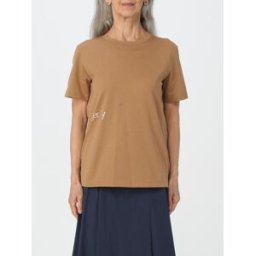 Max Mara T-shirt in cotone con scritta a contrasto Cammello Taglia XS