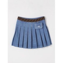 Fendi Gonna di jeans a pieghe con pochette FF Blue Taglia 12+
