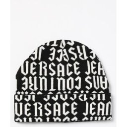 Versace Jeans Couture Cappello in maglia stretch con logo jacquard Nero Taglia OS