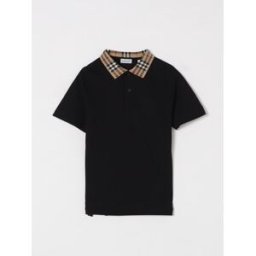 Burberry Polo in cotone con collo check Nero Taglia 8