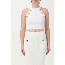 Balmain Top in misto viscosa con bottoni Bianco Taglia 40