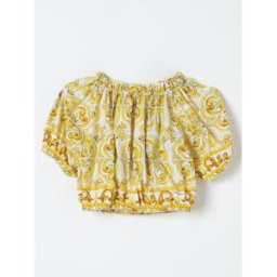 Dolce&Gabbana Top Maiolica in popeline di cotone stampato Giallo Taglia 12