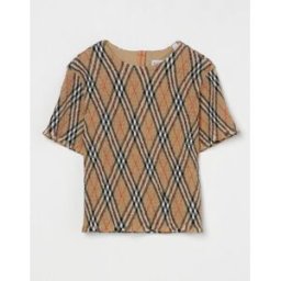 Burberry Top elasticizzato in cotone check Beige Taglia 14