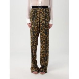 Tom Ford Pantalone in misto seta animalier Marrone Taglia M
