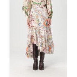 Etro Gonna asimmetrica in cotone con stampa Paisley Panna Taglia 40