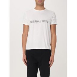 Saint Laurent T-shirt in cotone con logo Bianco Taglia L