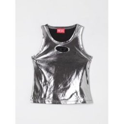 Diesel Top oval D in poliestere metallizzato Argento Taglia 16