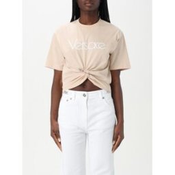 Versace T-shirt crop in cotone con logo Rosa Taglia 42