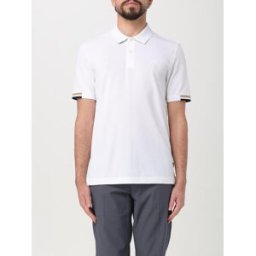 Boss Polo in cotone con logo Bianco Taglia S