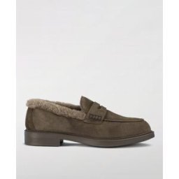 Doucal's Mocassino in camoscio e pelliccia Tabacco Taglia 40