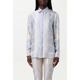 Versace Camicia in seta con stampa grafica Silver Taglia 40