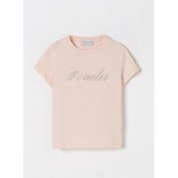 Moncler T-shirt in cotone con logo di strass Cipria Taglia 8