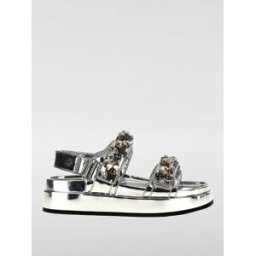 Tory Burch Sandalo Kira Sport in vernice laminata con strass incastonati Silver Taglia 6