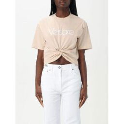 Versace T-shirt crop in cotone con logo Rosa Taglia 40