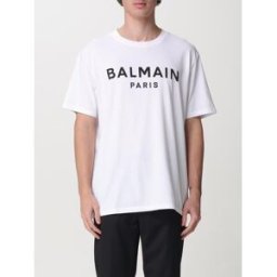 Balmain T-shirt in cotone con logo Bianco Taglia S
