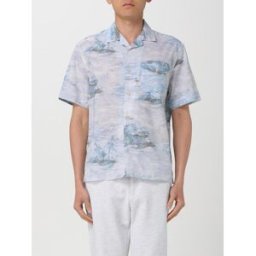 Eleventy Camicia in misto cotone con grafica all over Azzurro Taglia M